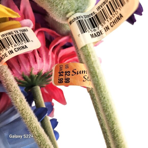 Artificial Gerbera Daisy Flower Stems In Yellow, Purple, Pink, Blue Wreath Arran - Picture 10 of 10